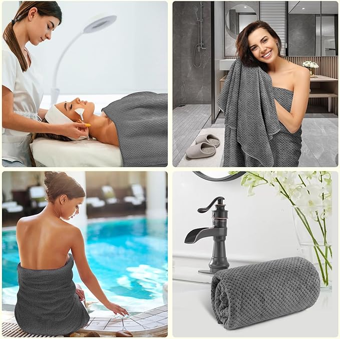 HOMEXCEL 6 Pack Bath Towel Set, (24 x 48 Inches) Microfiber Ultra Soft Highly Absorbent Bath Towels, Lightweight and Quick Drying Towels for Hotel, Bathroom, Spa and Beauty Parlor, Grey