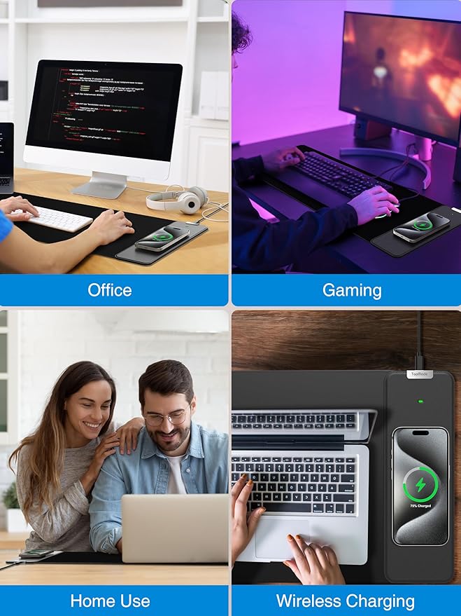 TopMade Wireless Charging Mouse Pad, 31.5"x11.81" XL Large Gaming Mousepad, Waterproof Desk Pad with Ultra-Smooth Surface, Non-Slip Base, Computer Keyboard Mat for MacBook, PC, Laptop