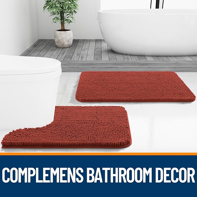 OLANLY Bathroom Rugs 30x20, Extra Soft Absorbent Chenille Bath Rugs, Rubber Backing Quick Dry, Machine Washable Bath Mats for Bathroom Floor, Tub and Shower, Home Decor Accessories, Rustic Terracotta