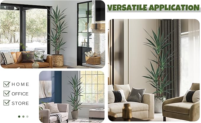 Artificial Agave Plant 6FT with 60 Leaves & 4 Trunks & Elegant Black Pot Realistic Tall Large Fake Faux Modern Tree 70 Inch for Indoor Home Office Porch Mall School Decor Housewarming Gift