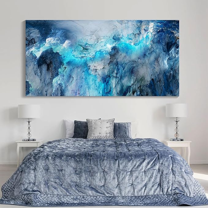 Mofutinpo Blue Abstract Canvas Wall Art | Modern Contemporary Painting for Living Room, Bedroom, and Office | Large Abstract Artwork | Ready-to-Hang Home Decorations | 29x58 Inches