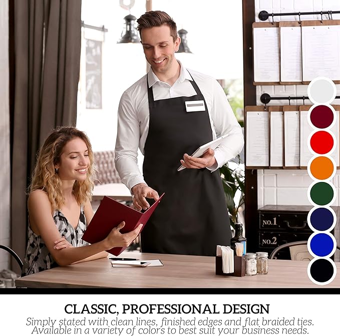 GREEN LIFESTYLE 12 Pack Bib Apron - Unisex Red Aprons, Machine Washable Aprons for Men and Women, Kitchen Cooking BBQ Aprons Bulk (Pack of 12, No Pockets, Red)