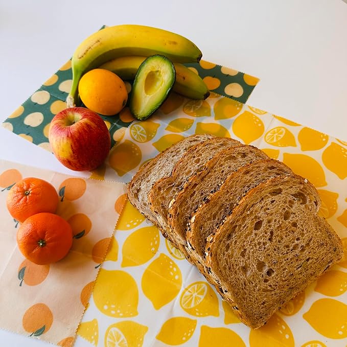 Truebee Reusable Beeswax Food Wraps 7-Pack Summer Orchard – Non Toxic, Plastic Free, Silicone Free, Sustainable, Environmentally Friendly, Organic Cotton Beeswax Wraps (S, M, L)