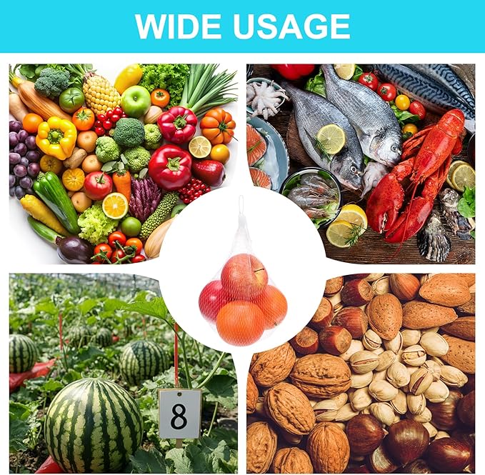uxcell 100 Pcs Reusable Mesh Produce Bags, 40cm/16 Inch Washable Net Storage Bags Reusable Grocery Reusable Storage Bags with Plastic Buckle for Fresh Fruit Vegetables Seafood, White