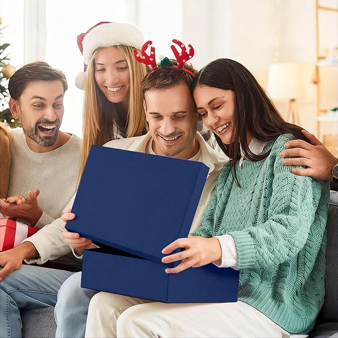 JOYIT Blue Gift Box 16.5''x13''x5.5'' - Large Gift Boxes with Lid for Presents Packaging, Birthday, Christmas, Wedding, Anniversary, Big Gift Box with Ribbon, Shred Filler, Card, Wax Seal (Blue)