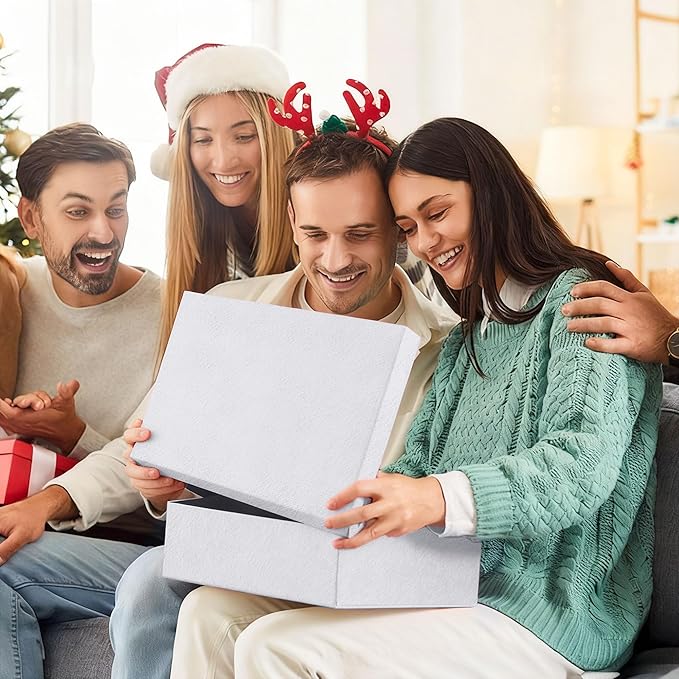 JOYIT White Gift Box 16.5''x13''x5.5'' - Large Gift Boxes with Lid for Presents Packaging, Birthday, Christmas, Wedding, Anniversary, Big Gift Box with Ribbon, Shred Filler, Card, Wax Seal (White)