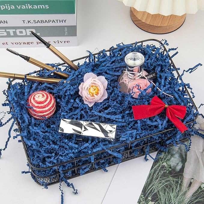 Caleihd Crinkle Cut Paper Grass Cushion Paper Streamer for Christmas Wedding Birthday Bridesmaid Engagement Craft Gift Boxes Bags Filler Decoration 4.5oz Navy Blue