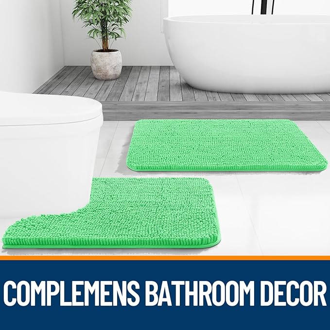 OLANLY Bathroom Rugs 24x16, Extra Soft Absorbent Chenille Bath Rugs, Rubber Backing Quick Dry, Machine Washable Bath Mats for Bathroom Floor, Tub and Shower, Home Decor Accessories, Mint Green