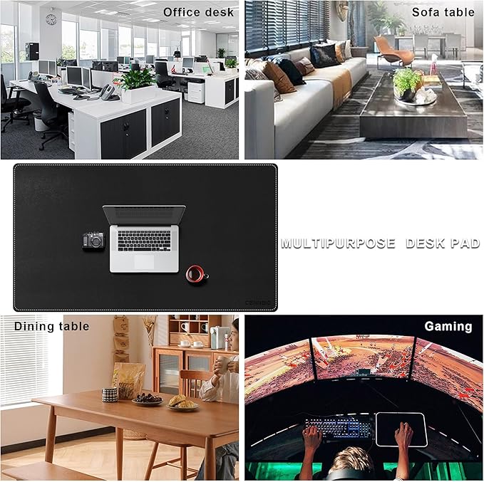 CENNBIE Leather Desk Pad Large, 47.2" x 27.5" Desk Mat Blotter Protector, Extended Non-Slip Mouse Pad, Waterproof PU Leather Desk mat for Desktop Office and Home (Black)