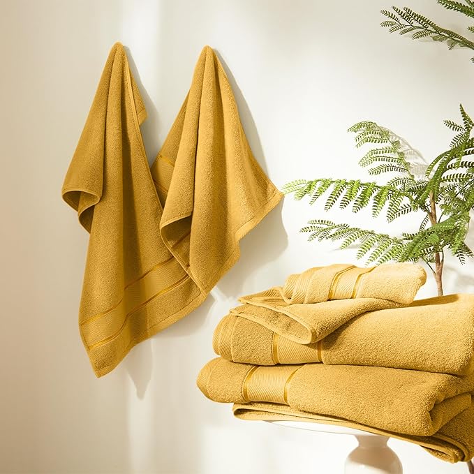 Marvione Bath Towels Set 6 Piece, 100% Turkish Cotton Highly Absorbent and Soft Towels for Bathroom 2 Bath Towels 2 Hand Towels 2 Washcloths, Gold
