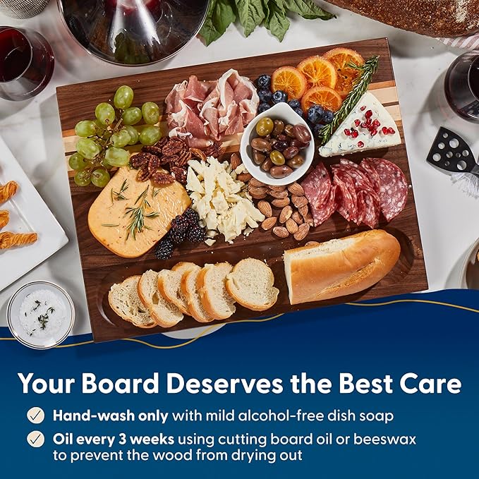 Sonder Los Angeles, Large Walnut/Cherry/Maple Wood Cutting Board for Kitchen, Charcuterie Wooden Board, Sorting Compartment, Reversible 17x13x1.1 in (Gift Box Included)