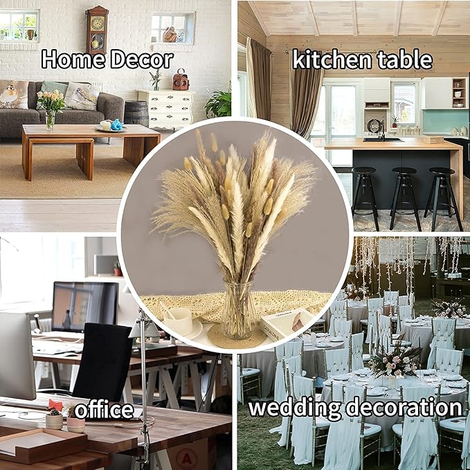 65PCS Pampas Grass Decor, Including pompas Floral, Reed Dried Grass and Bunny Tails Dried Flowers, Natural Dried Pampas Grass Bouquet for Boho Decor Wedding, Home Decoration