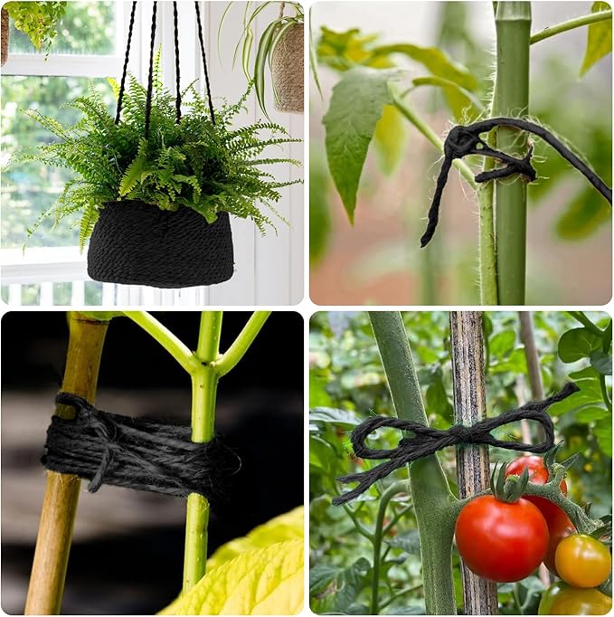 G2PLUS Natural Jute Twine, 3MM 328 Feet Thick Garden Twine String, Black Heavy Duty Hemp Rope String for Gift Wrapping, DIY Arts & Crafts, Climbing Plants, Home Decor