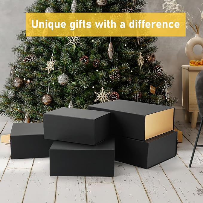 Ditwis 12x9x4 Inches Gift Box with Magnetic Closure Lid, Black-Gold Magnetic Box for Wedding, Groomsmen Bridesmaid Proposal, Birthdays, Mother's Day