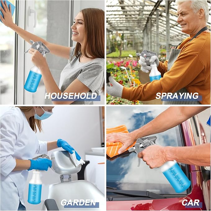 Eccliy 20 Pack 16oz Empty Spray Bottles, Leakproof Cleaning Bottles with Measurement and Adjustable Nozzle for Housekeeping, Commercial Use(Cylinder,Gray Spray Head)