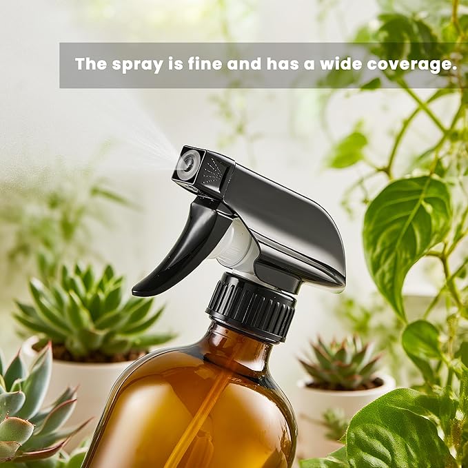 Supercenter Glass Spray Bottles, Amber Glass Spray Bottles, 16oz, Adjustable Nozzle for Stream and Spray, Reusable, for Essential Oils, Cleaning Products, Detergents(2PS)