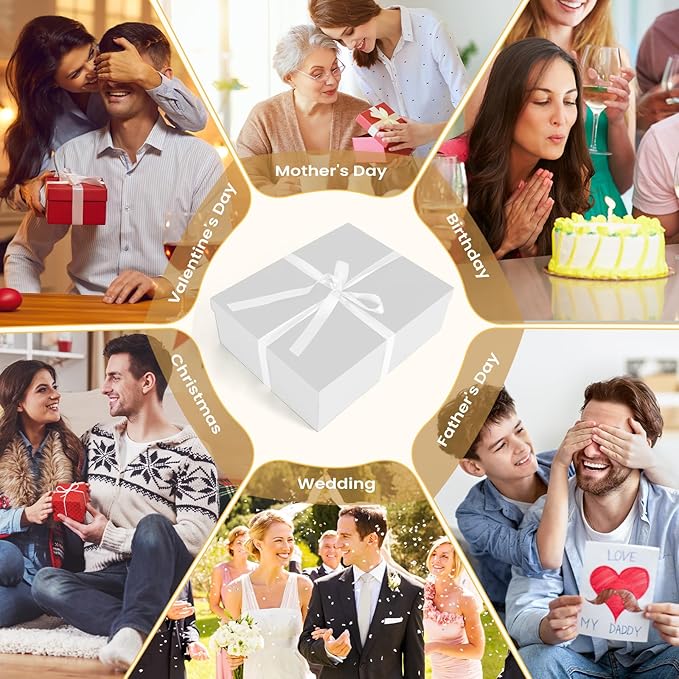 Gift Box, 16.5x13x5.5 inches Large White Gift Boxes with Lids for Presents, Birthday Box Contains Card Ribbon Shredded Paper Filler, Gift Wrap Boxes for Valentine Mother's Day Christmas Anniversary