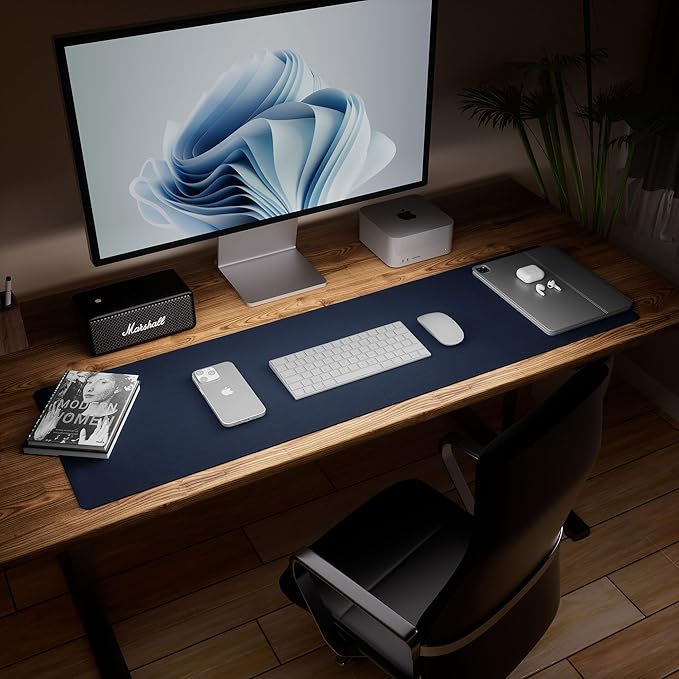 Aothia Leather Desk Pad Protector - Large Mouse Pad, Office Desk Mat, Non-Slip PU Leather Desk Blotter, Laptop Desk Pad, Waterproof Desk Writing Pad for Office and Home (Dark Blue, 38" x 13.7")