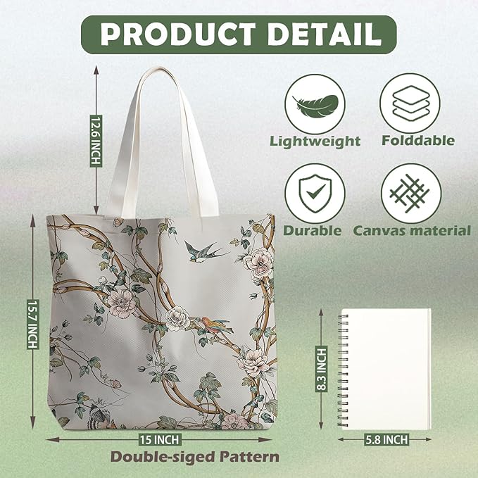 Animals-Flowers-Fruits-Bow Valentines Canvas Heart Tote Bag, Coquette Reusable Shopping Grocery Bags