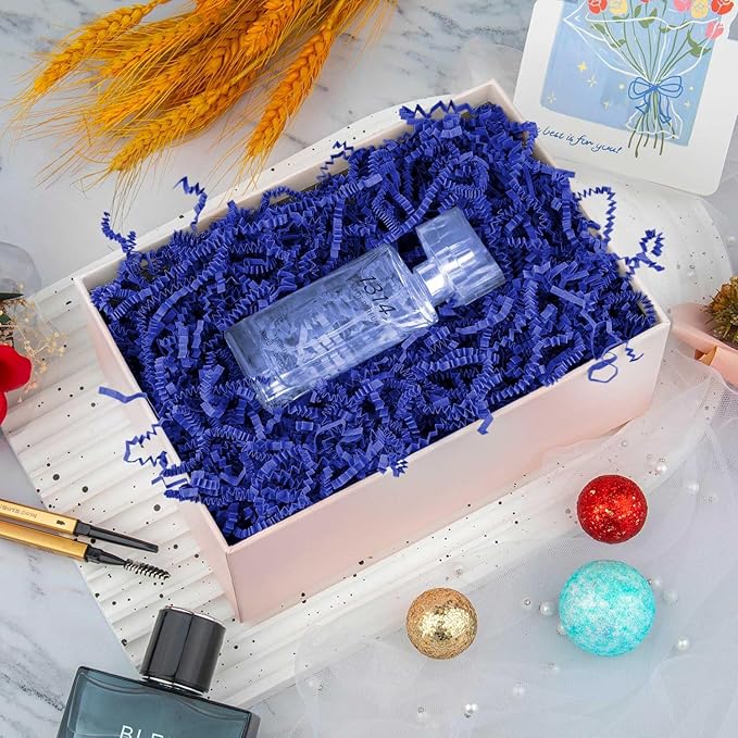 8.5oz Crinkle Paper Filler, Gift Baskets Gift Boxes Crafts Shredded Cut Paper Packaging Decorative Stuffing & Cushioning Confetti for Easter Birthday Wedding Party Favor Navy Blue