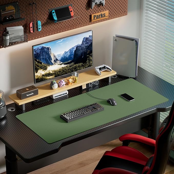 Aothia Leather Desk Pad Protector, Office Desk Mat, Large Mouse Pad, Laptop Desk Pad, Non-Slip PU Leather Desk Blotter, Waterproof Desk Writing Pad for Office and Home (Olive Green, 55" x 24")