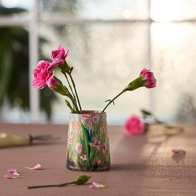 DEMDACO Elisabeth Hays Collection Everyday Watercolor Floral Stems Picked with Love Green Round 2 x 3 Stoneware Petite Decorative Bud Vase for Single Stems, Small Flowers & Home Decor