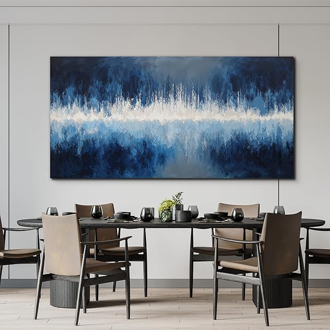 YISXINOAG Abstract Wall Decor Canvas Wall Art Abstract Art Wall Decor Ready to Hang Blue Prints Modern Home Decorations Deep Blue Design Modern Artwork Canvas Art on Bedroom, Home Office Size 24"X48"