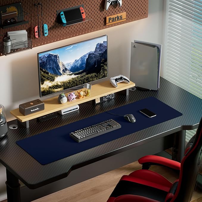 Aothia Leather Desk Pad Protector, Office Desk Mat, Large Mouse Pad, Laptop Desk Pad, Non-Slip PU Leather Desk Blotter, Waterproof Desk Writing Pad for Office and Home (Dark Blue, 55" x 17")