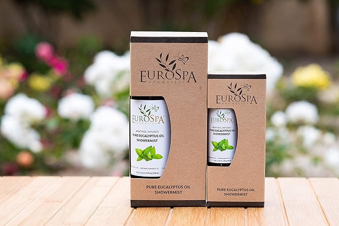 EuroSpa Aromatics Pure Eucalyptus Oil ShowerMist and Steam Room Spray, All-Natural Premium Aromatherapy Essential Oils - Menthol Infused, Duo Pack, 8oz and 2oz