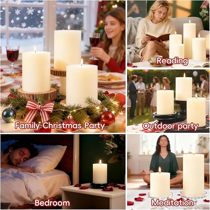 4 Pack Soy White Pillar Candles,Natural Soybean Pillar Candles,55 H Long Lasting Burning-Unscented,Dripless and Smokeless Rustic White Hand-Poured Candles Dinner Table,for Wedding,Home Decor 2.8x4in