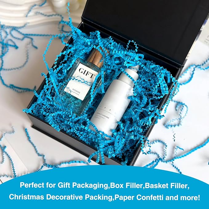 2LB Crinkle Cut Paper Shred Filler for Bag Gift Box Basket Confetti Paper Shreded Stuffing Decoration for Valentine's Day Holiday Party (Lake Blue)