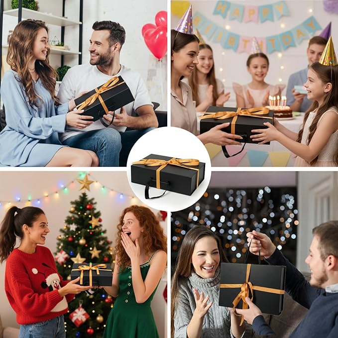 Black Gift Box 14"x9.3"x4.2" Large Magnetic Gift Boxes with Lids for Presents Include Ribbon, Envelop Card for Bridesmaid Proposal Box, Birthday, Graduation, Christmas,Wedding Gifts Packging