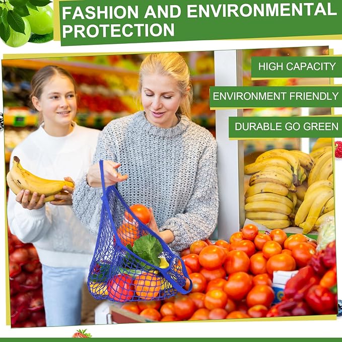 Paterr 50 Pack Cotton Mesh Produce Bags Bulk Reusable Market Bag Washable Net Grocery Purse String Shopping Tote Beach Organizer for Vegetable Fruit Picnic Food Storage (Short Handle,Multicolor)