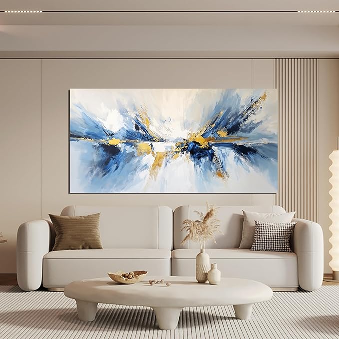 YISXINOAG Canvas Wall Art Abstract Wall Art Modern Canvas Wall Decor Ready to Hang Modern Home Decor Abstract Art Gold and Blue Home Artwork Decorations Prints for Bedroom, Dining Room Size 24"X48"