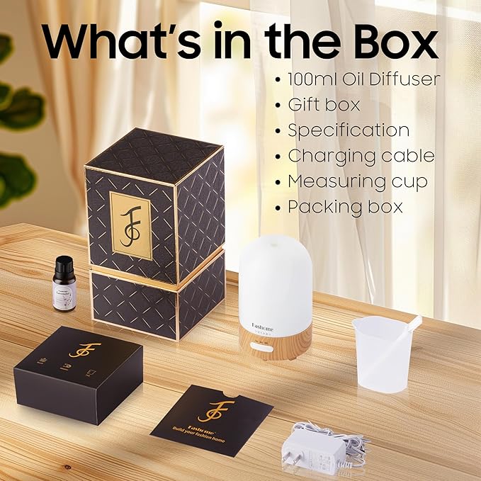 Essential Oil Diffuser, 100ml Ultrasonic Aromatherapy Humidifier, 6 in 1 Quiet Diffuser with Auto Shut-Off Function, Small Essential Oil Vaporizer(White)