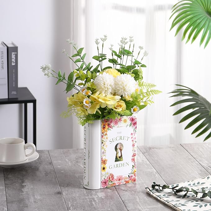 Ceramic Book Vase, Book Vase for Flowers, Ceramic Book Shaped Vase, Book Flower Vases White, Large Ceramic Vases for Home, Office, Bedroom, Living Room, Dining Table(Garden)