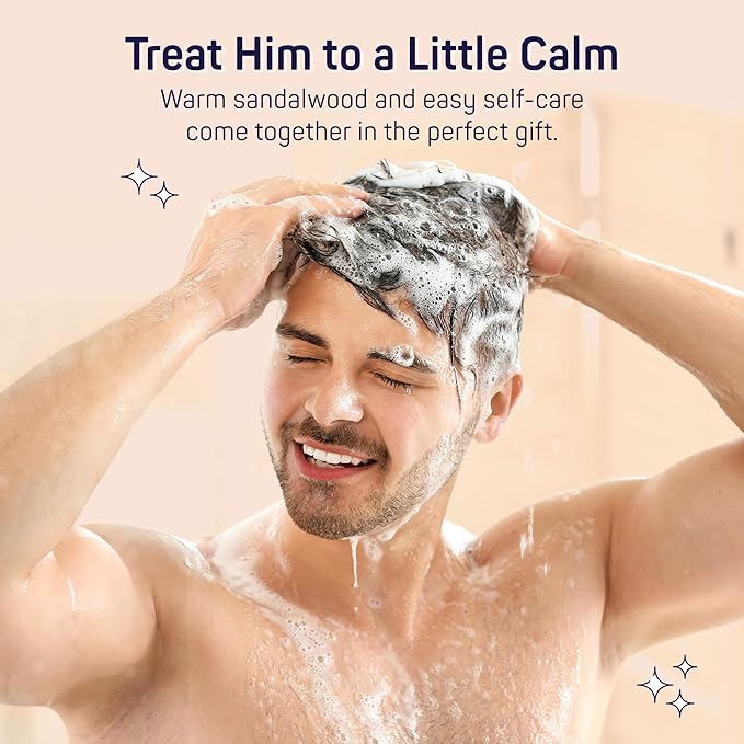 SpaLife Luxury Spa Skincare Sandalwood Gift Set for Men | Mens Body Wash Gifts | Mens Gift Set for Bath and Body | Christmas Gifts for Men | Cleansing, Moisturizing, Exfoliating | 7-Piece Bundle