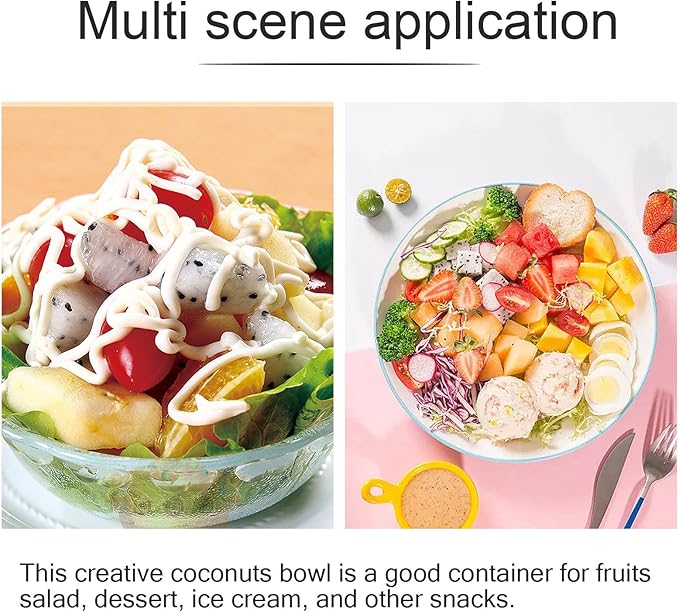 2pcs Natural Coconut Shell Bowls Smooth Decorative Salad Snack Dessert Bowls Multipurpose Food Containers Chic Eco-friendly Home Decor Idea