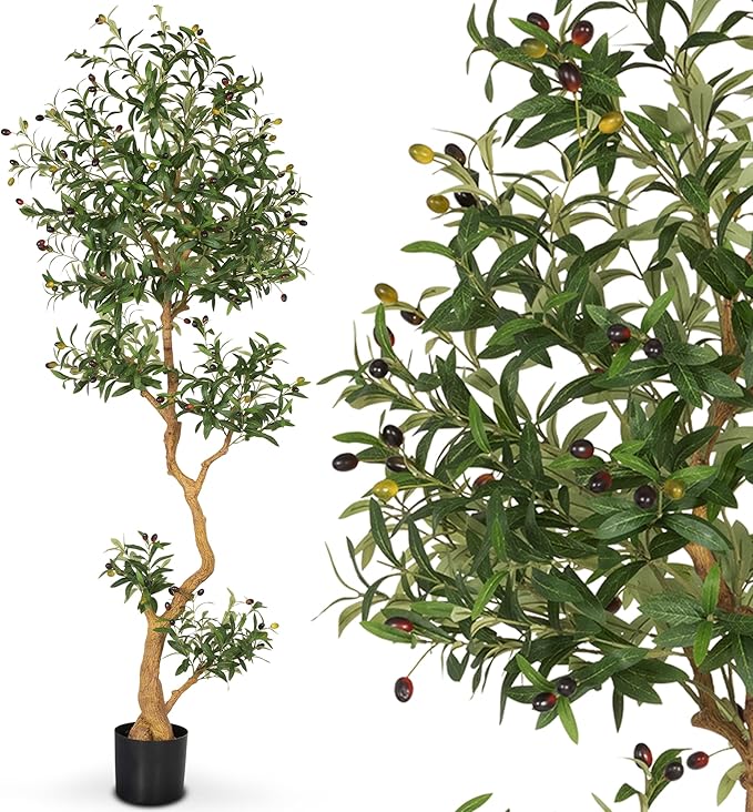 Fake Olive Tree 6.8 Feet – Artificial Plants Indoor, Faux Olive Tree, Fake Tree for Home Decor, Faux Trees Indoor for Living Room, Office, Bedroom – Tall Artificial Trees for Home, Designer Tree