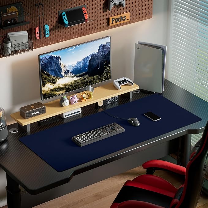 Aothia Leather Desk Pad Protector, Office Desk Mat, Large Mouse Pad, Laptop Desk Pad, Non-Slip PU Leather Desk Blotter, Waterproof Desk Writing Pad for Office and Home (Dark Blue, 55" x 24")