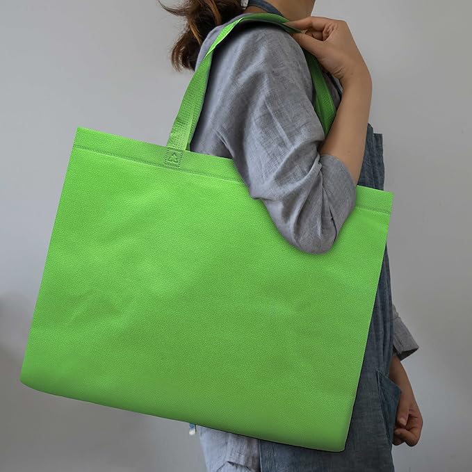 DISCOUNT PROMOS Jumbo Sized Tote Bags Set of 10, Bulk Pack - Reusable Grocery Bags, Shopping Bags, Promotional Item Totes for Women - Lime Green
