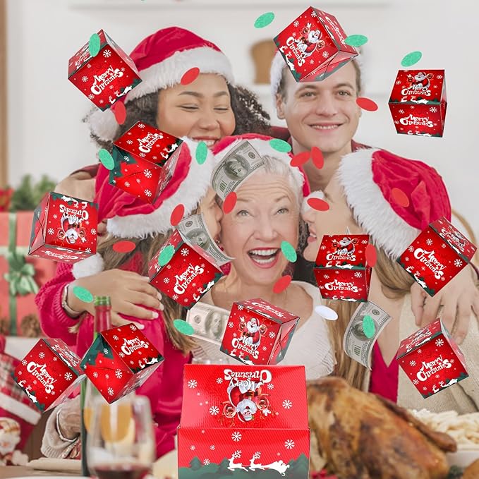 BABORUI Christmas Surprise Gift Box Explosion with Confetti, Seeroze Money Box for Cash Gift (Red Snowflake)