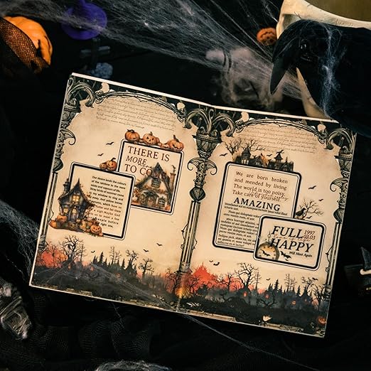 Gothic Scrapbook Tape Stickers,6 Rolls PET Halloween Pumpkin Washi Tape for Scrapbooking,Journaling,Junk Journal,Planner,DIY Arts Crafts(Dance Party)