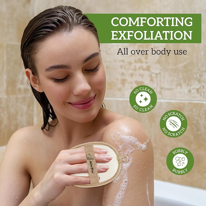 Natural Loofah Exfoliating Body Scrubber (Pack 2- Size L), Loofah Bath Sponge, Luffa for Women and Men, 100% Biodegradable Compostable, Dye Free, Zero Waste Eco Friendly Sustainable (4.7" x 6.3" each)