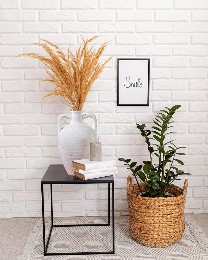 UPWOIGH Ceramic Flower Vase, 11.8 inch Tall Off-White Farmhouse Rustic Vase, Handcrafted Weathered Handle Pottery Vases, Large Flower Terracotta Vases for Home Decor, Living Room, Table, Shelf