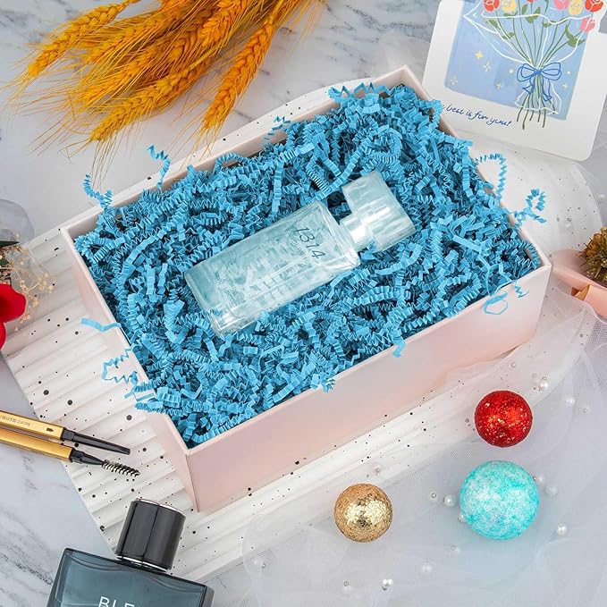 8.5oz Crinkle Paper Filler, Gift Baskets Gift Boxes Crafts Shredded Cut Paper Packaging Decorative Stuffing & Cushioning Confetti for Easter Birthday Wedding Party Favor Blue