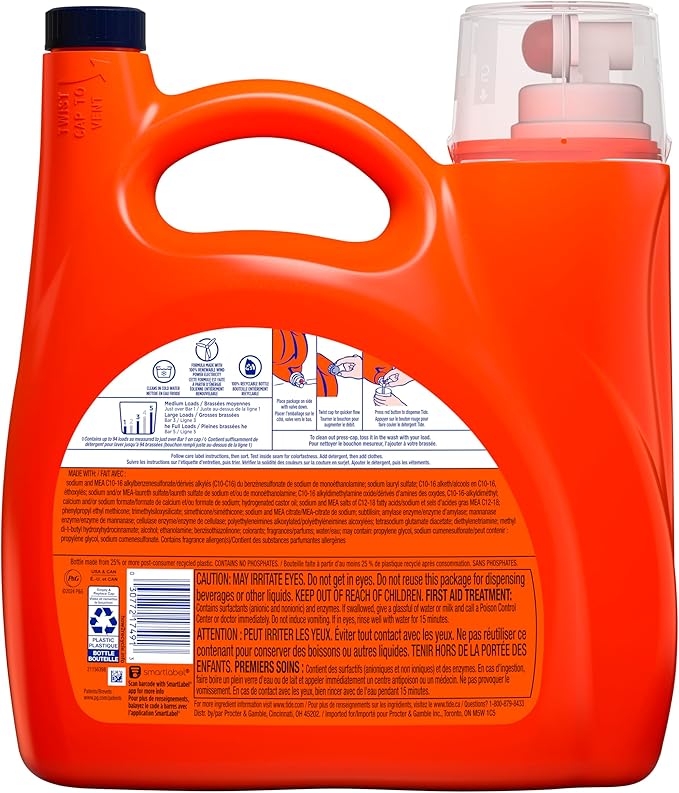 Tide Ultra Oxi Boost Liquid Laundry Detergent, 132 fl oz, 94 Loads, Advanced Stain Remover, Laundry Detergent Liquid with Extra Oxi Power
