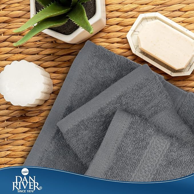 DAN RIVER 100% Ring Spun Cotton 3-Piece Towel Set, Grey, Bath Towel, Hand Towel and Washcloths, 550 GSM - Soft, Absorbent Quick Dry Cotton Towels for Bathroom, Spa, and Gym
