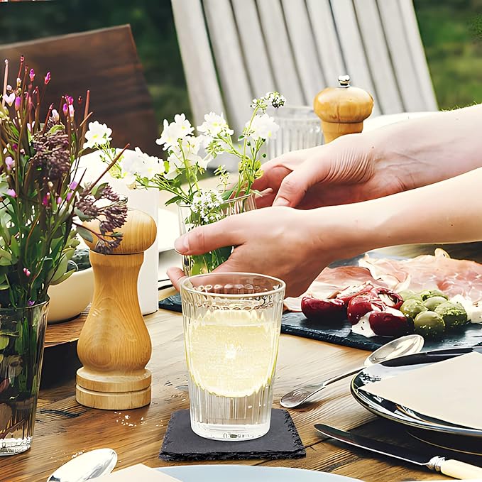 6 Pack Square Slate Drink Coasters, VIBRATITE 4 Inch Black Slate Stone Coasters Bulk Cup Coaster Laser Engraving Blanks with Anti-Scratch Bottom for Drink Coffee Bar Kitchen Home Decor