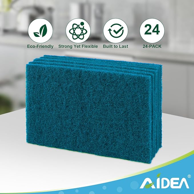 AIDEA Non-Scratch Scouring Pads, Dish Scrubber Pads for Household and Kitchen, Multipurpose Scour Pads for Cleaning, 24 Pack, 5.5in*3.5in